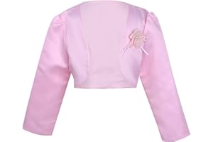 TiaoBug Boléro Enfant Bébé Fille Satin Gilet à Manche Longue Brodée Fleur Cape Princesse Soirée Mariage Cérémonie Veste de Robe Demoiselle d'honneur Châle Manteau