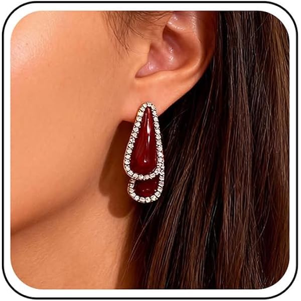 Xduargs Boho Rubino Orecchini A Goccia Gemma Rossa Orecchini A Goccia Vintage Lungo Cristallo Goccia D'acqua Orecchini Personalizzati Pavé Cz Orecchini A Goccia Gioielli Per Le Donne