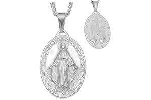 BOBIJOO Jewelry - Pendentif Homme Femme Médaille Vierge Miraculeuse Marie Acier Argenté Chaîne