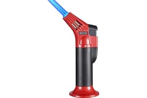 DBZQSCW Butane Torch, Refillable Kitchen Culinary Aluminium Blow Torch with Safety Lock & Adjustable Flame for BBQ, Creme Brulee, Baking—Butane Gas is Not Included, Red