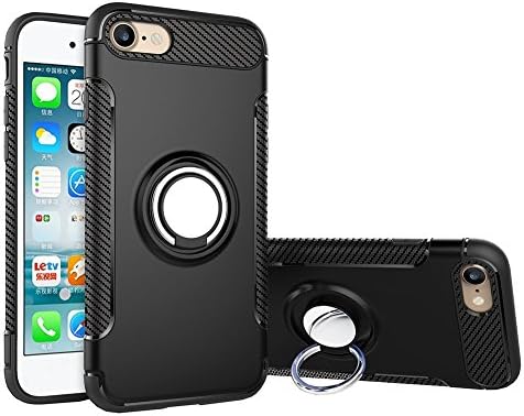 iPhone 8 Plus Case, iPhone 7 Plus Case, Slim Fit Drop Protection Shockproof Case Soft Rubber Bumper Case Scratch Prevention with Ring Holder Kickstand (Black)