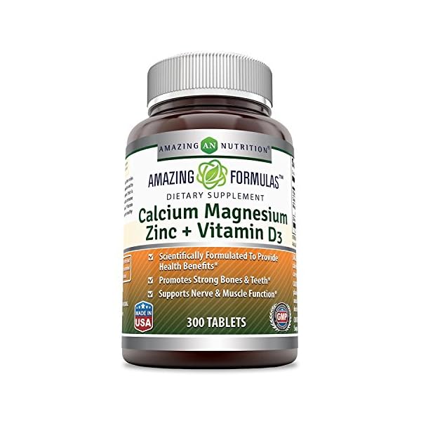 Amazing Formulas Calcium Magnesium Zinc + Vitamin D3 300 Tablets, Promotes Strong Bones & Teeth