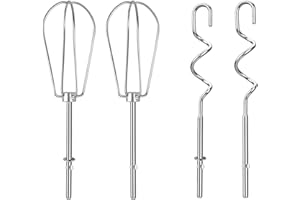 KEAJUIDY 4 pièces Accessoires pour Batteurs à Main Crochet pétrisseur et fouet Accessoires pour mixeur à main en Acier inoxydable Compatible avec Kitchenaid 18cm