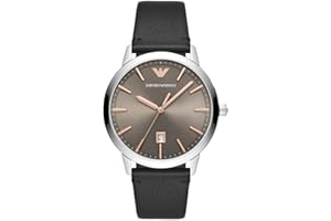 Emporio Armani Orologio da uomo, Movimento al quarzo e cassa da 43 mm con cinturino in acciaio, pelle o silicone