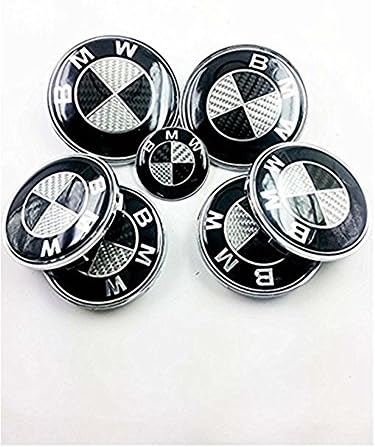 BMW emblem logo carbon fiber 7pcs 82mm/82mm (Black and White) (82mm) (82mm)