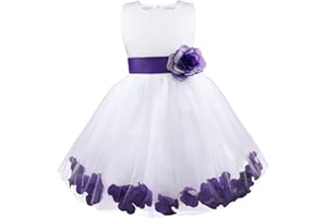 FEESHOW Enfant Fille Robe de Princesse Cérémonie Mariage Soirée Parti Baptême Fête Bowknot en Satin Blanche 2-14 Ans