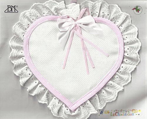 Fiocco nascita Cuore piccolo da ricamare (Rosa)