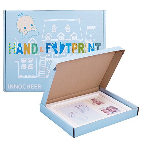 Baby Bilderrahmen für Handabdruck- und Fussabdruck, Echtholz Babyrahmen mit sicherem Acrylglas und keine giftigen, sicheren Abdruckmasse - 3