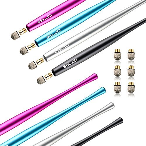 ELZO Kapazitive Eingabestift Stylus Touchstift Kugelschreiber Premium Metall Slim Combo 4 Stück mit 6 Ersatz Nanofiber Tipps für Touchscreen Tablet Asus/Lenovo/Samsung Galaxy Note/iPhone/iPad/Dell/LG/HTC/Blackberry/Sony und mehr (Schwarz & Silber) - 2