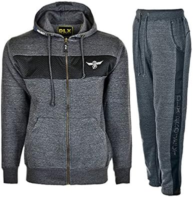 New Mens Mesh Panel Tracksuit Sweat Top & Jog Track Bottoms Set S M L XL