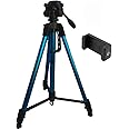 Eloies® Tripod for Mobile and Camera Jaguar Series Alluminum Made 3 Way Pan Head Photo Video Tripod Heavy Duty Tripod Stand Mobile Stand Max Height 5.5 Foot Free Mobile Mount (Blue)