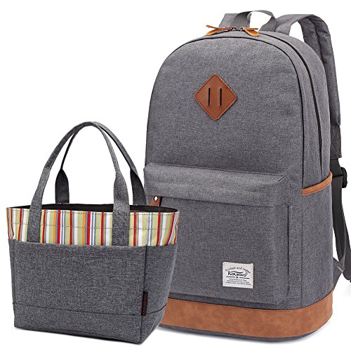 Preisvergleich Produktbild KAUKKO Schule College Schulrucksack Stylisch Laptop Rucksack Freizeittasche Wanderrucksack Grau[2PCS]