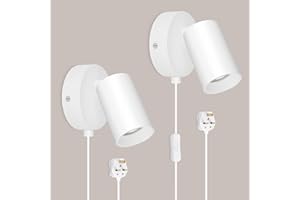 TaFiCo 2 Pack White Plug in Wall Light - GU10 Modern Wall Light with Plug 350° Adjustable - 7W Indoor Plug in Wall Lamp for Bedroom Living Room Kitchen Desk - Bulb Not Included