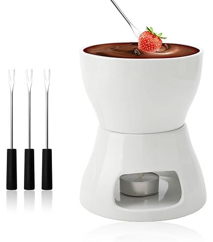 ADE Fondue eléctrica de chocolate con 2 niveles de temperatura | Fuente de chocolate con 6 tenedores | Chocolatera con recipiente extraíble con revestimiento de teflón | capacidad de 250 ml