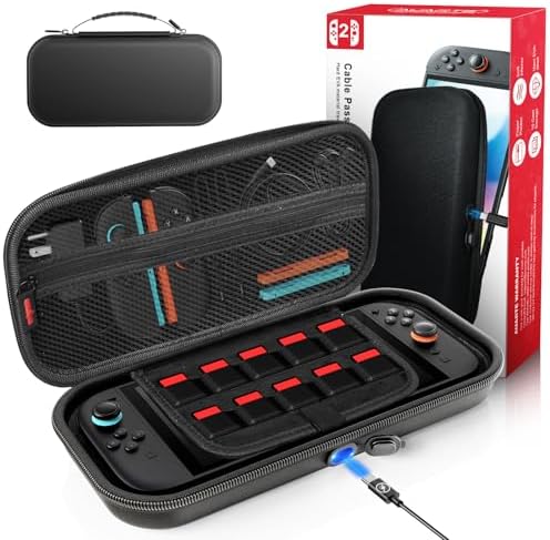 [Carica all'interno] Custodia per Nintendo Switch 2 2025, Custodia da Viaggio Portatile con Foro di Ricarica e 10 Cartucce di Gioco, Custodia Rigida Protettiva per Switch 2 Console e Accessori, Nero