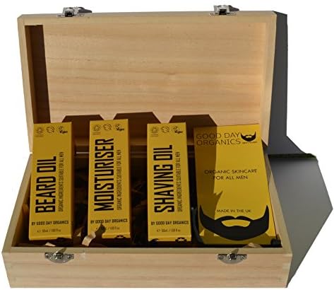 Men's Complete Organic Grooming Gift Set in Timber Box - Vegan &amp; Cruelty Free / 99% Organic - 100% Natural . Made in the UK. (3 x 50ml)