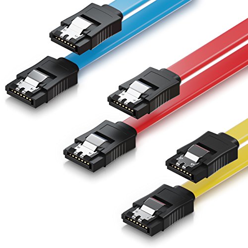 SET - 3x deleyCON [0,5m] S-ATA 3 Kabel - PREMIUM SATA 3 HDD / SSD Datenkabel mit Clip - 2x Stecker gerade - bis 6 Gbit/s - Farbe: Gelb/Rot/Blau