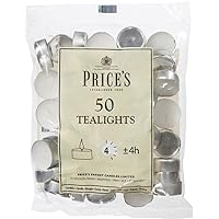 Prices Patent Candles White Tealights Bag, Pack of 50, Wax, l x 3.8cm w x 1.8cm h, Unscented