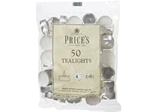 Prices Patent Candles White Tealights Bag, Pack of 50, Wax, l x 3.8cm w x 1.8cm h, Unscented