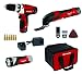 Produktbild Einhell Akku Werkzeug Set RT-TK 12 Li Bohrschrauber (12 V, 2x Lithium Ionen Akku, Ladegerät,  6 Bits, Multifunktionswerkzeug mit Schleif- und Sägeblätter und Schaber, LED Lampe, Tragetasche)