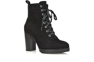 ESSEX GLAM Womens Block Heel Ankle Boot Ladies Lace Up Heeled Biker Booties Size 3-8