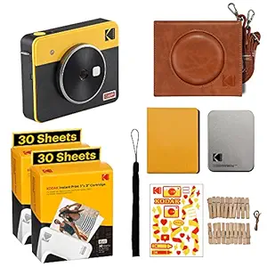 Kodak Mini Shot 3 Retro 3x3? Portable Wireless Instant Camera & Photo Printer, Compatible with iOS, Android & Bluetooth, 4Pass Technology & Laminated Finish (Printer + Gift Pack, Yellow)