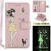 Produktbild Moto G4 Hülle, Motorola Moto G4 Hülle, Motorola Moto G4 Ledertasche, Anlike Brieftasche Schutzhülle PU Leder Flip Hülle Wallet Case Tasche Cover Handytasche Schutzhülle Handy Zubehör [Frau und Katzen geprägte Serie] Lederhülle Handyhülle mit Bookstyle mit Standfunktion Kredit Kartenfach für Motorola Moto G4 /G4 Plus (5,5 Zoll) - Rose Gold
