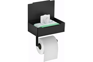 BULAGE Toilettenpapierhalter mit Feuchttücherbox Klopapierhalter Rollenhalter mit Ablage Ohne Bohren Selbstklebend Edelstahl (Schwarz)