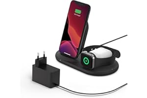 ‎BELKIN Belkin Ładowarka bezprzewodowa 3 w 1 (stacja do ładowania bezprzewodowego 7,5 W do iPhone’a, Apple Watch i AirPods) –stacja dokująca do ładowania iPhone'a, podstawka do ładowania Apple Watch – czarna