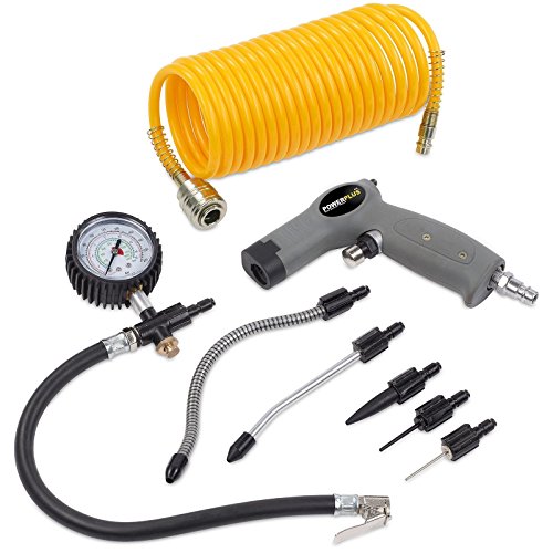 Powerplus Druckluftpistole Kompressorzubehör inkl. Schlauch Manometer 6 Aufsätze
