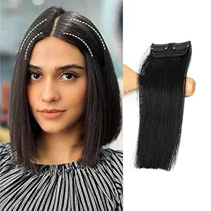 LUSH LOCKS Double Clip 100% Real Human Hair Extensions/Streaks For Women and Girls (Natural Black Color)Pack Of 2