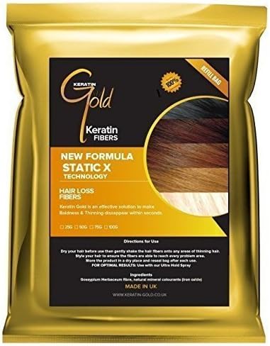 Keratin Gold™ Thickening Hair Fiber/Fibre Refill (Hair Loss &amp; Thinning Solution) (50 Grams, Black)