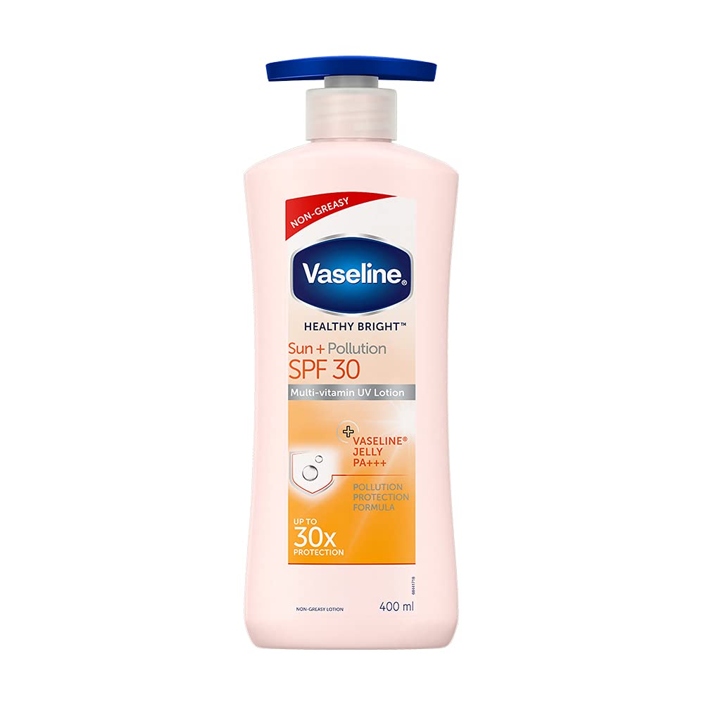 Vaseline Healthy Bright, Sun + Pollution Protection Daily Moisturizer, 400ml, for Glowing Skin, 2-in-1 Body Lotion with SPF 3