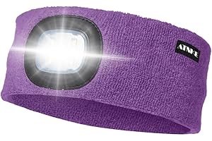 ATNKE LED Lighted Headband, USB Rechargeable Running Hat Ultra Bright 4 LED Waterproof Light Lamp Headlamp High Stretch Moisture Wicking Multi-Color