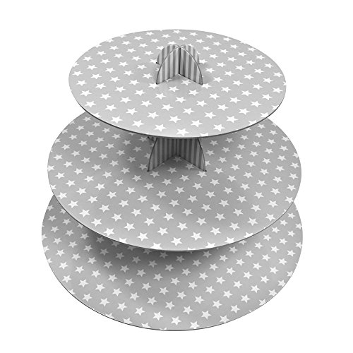 Muffinständer Frau Wundervoll aus festem Karton im Wendedesign - Seite 1 grau, weiße Sterne / Seite 2 weiß, graue Punkte - Etagere / Cupcakeständer