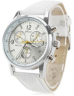 Ruiying Herren Jungen Schwarze Chronograph Casual Sportuhr Quarz - Uhr Hand Kunstleder - Armband (Weiß)