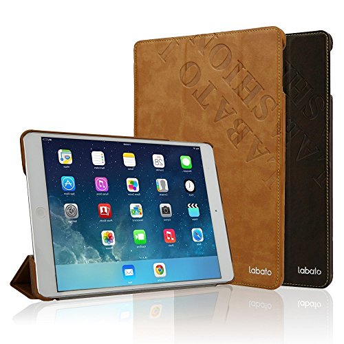Labato® *Premium* Schutzhülle für Apple iPad Air Tasche Hülle Case iPad Air 1 Smart Cover iPad Air Tasche Hülle Case Schale Etui iPad Air Tasche Unterstützt Sleep / Wake Funktion Hülle in dunkelbraun Lbt-ID6-02N24 - 5