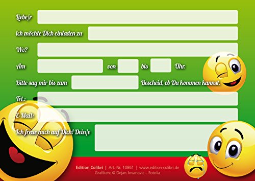 Smiley-Einladungen (Set 4): „SMILEY-PARTY NUR FÜR VIPs „, 10-er Set lustige Smiley- / Emoji-Einladungskarten zum Geburtstag von EDITION COLIBRI © (10861) - 2