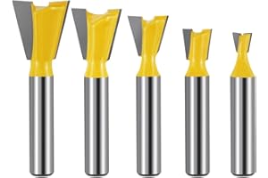 RHHGHY 5 Pièces 8mm Fraise à Queue D'aronde Bois, Fraises à Rainurer pour Défonceuse 1/4" 1/2" 3/8" 5/8" 3/4", Fraise a Surfacer en Carbure de Tungstène pour Travaildu Bois Outils de Coupe