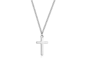 CERSLIMO Cross Necklace for Boys Girls, Stainless Steel Cross Chain Necklace with Chain-40+5CM | Silver/Gold/Black Small Size Cross Necklaces for Child Birthday Christmas Easter Thanksgiving Day