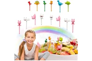 FAMIDIQGO Lot de 14 pics de nourriture pour animaux pour enfants, bento amusant, mignons animaux de dessin animé animal, pics de nourriture pour repas réutilisables pour enfants bento