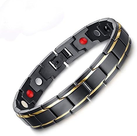 Bio Magnetic Bracelet Black and Gold Arthritis Pain Relief Titanium Steel Power