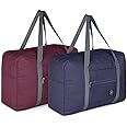 2 Pack Foldable Travel Duffel Bag for Airlines Carry on Bag Weekender Overnight Hospital Tote Bag Gym Duffel Bag, BLACK&RED