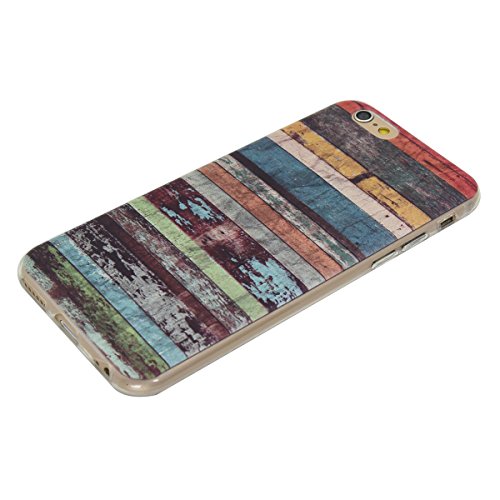 Funda iPhone 6 6S AllDo Carcasa Silicona Caucho Funda Transparente Clara Soft Slim Case Cover Bumper Carcasa Protectora Funda Blanda Suave Flexible Caja Ultra Delgado Ligero Casco Anti Rasgu  os Anti Choque - Grano de Madera Colorido