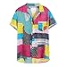 Produktbild ODRD Herren T Shirts, Oversize Tops Mens Hit Farbe Patchwork Mosaik Gitter Hawaii Features Point Brusttasche Umlegekragen Kurzarm Shirt Shortsleeve Basic Shirt