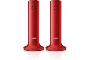 NK Philips M4502B/34-2 téléphones sans Fil Fixes Duos, écran LCD 1,6 Pouces, rétroéclairage, Haut-Parleur intégré, Mains Libres, Son HQ, Mince et Compact - Rouge (Compatible : ES, IT, FR)