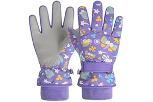 AUIRSHIKY Guantes de esquí para niños, Guantes Niños Invierno Cálido, Guante para Exteriores Adecuado para niñas y niños de 3 a 7 años, Mitones Cortaviento para esquí al Aire Libre y Ciclismo, Morado
