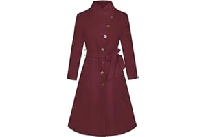 GRACE KARIN Damen-Midimantel mit Umlegekragen Einreihiger A-Linien-Mantel mit Gürtel