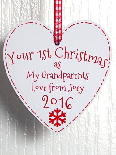 First Christmas As My... Heart Decoration Personalised with Any Name and Year 1st Xmas Tree Decoration Handmade in The UK (Grandparents)