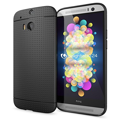 HTC M8 M8S Funda Carcasa de NALIA  Protectora Movil TPU Silicona Fina Bumper Estuche con Puntos  Goma Gel Cubierta Cobertura Delgado Dot Cover Smartphone Case para Telefono HTC M8S M8 - Negro
